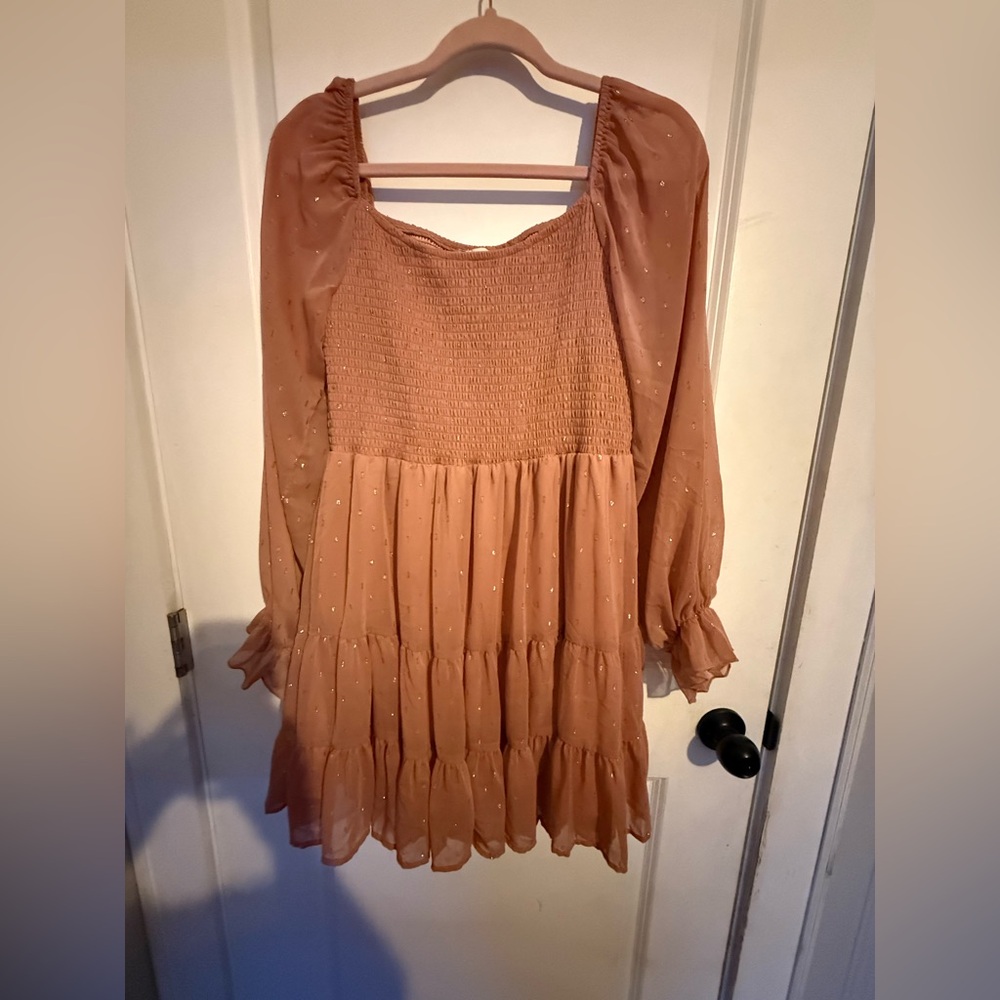 Peach Long Sleeve Dress with Sparkle Details